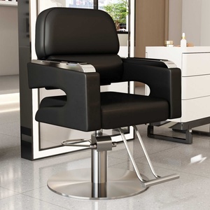 Nouveau Fauteuil de Barbier en Cuir Noir Style Populaire 2026 avec Accoudoirs et Base en Bois pour Salon de Coiffure - Product Image 6