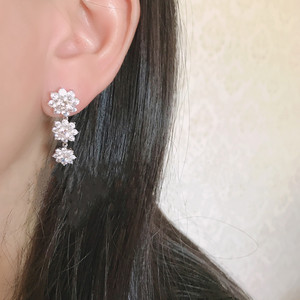 Orecchini Pendenti con Zirconi a Forma di Aureola Floreale, Classici per Fidanzamento, per Donne, Tono Argento, Eleganti Gioielli alla Moda - Product Image 3