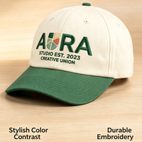 Casquette de baseball AURA PRISM en coton bicolore vintage, crème et vert, broderie, ajustable, style streetwear