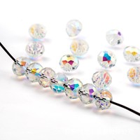 Perles en verre faits main pour stylos DIY, accessoires, perles facettées Aurora AB, double couleur, électroplaquées, en forme de globe, matériaux