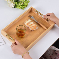 Bandeja Rectangular de Bambú Natural con Asas de Metal - Bandeja Ecológica para Alimentos para Cocina del Hogar