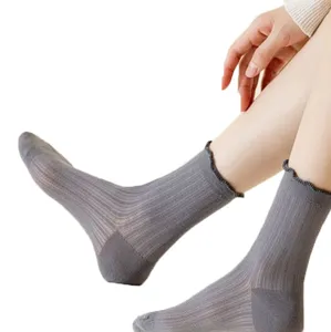 Xiangyi meias femininas de algodão de malha branca, meias personalizadas para mulheres, meias finas e respiráveis para primavera e verão, tubo médio anti-pilling