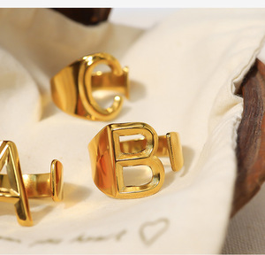 Vente en gros de bagues en laiton argenté plaqué or 14K 18K, cadenas de oro, 26 lettres anglaises, style personnalité, anneaux arabes DIY - Product Image 6