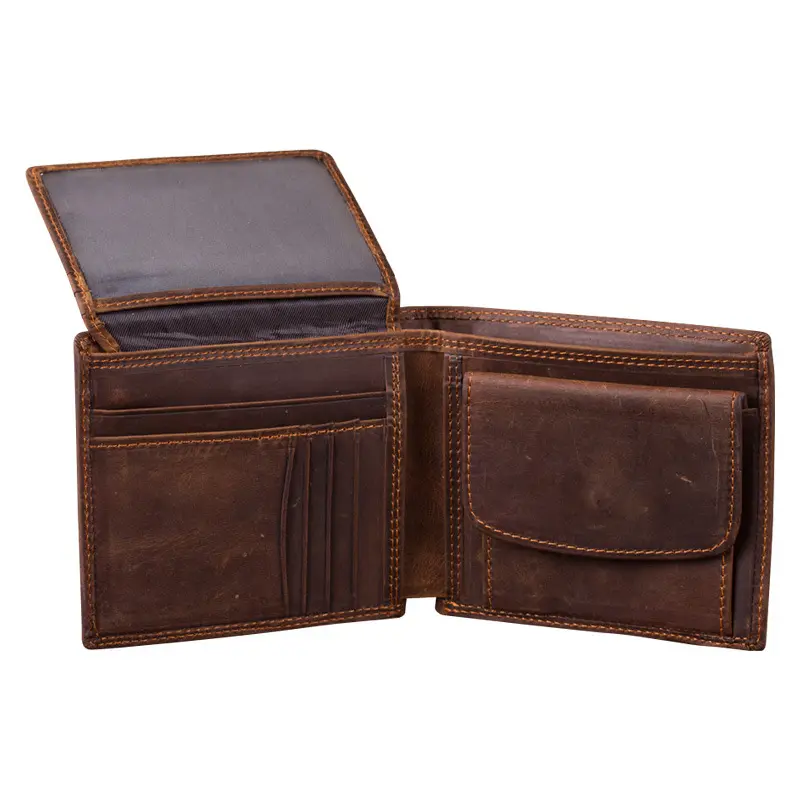 Portefeuilles en cuir véritable pour hommes Vintage Large Bifold Men Wallet with ID Window And Coins Purse