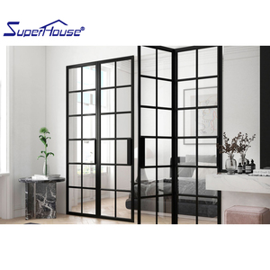 パティオ用黒色アルミフレーム玄関ドア、フレンチドア、断熱、前面強化ガラス、下部トラックアルミ、二重ガラス仕上げ - Product Image 4