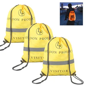 Sac à cordon de voyage réfléchissant jaune Sac à cordon étanche néon avec logo personnalisé Sac à dos de sport design