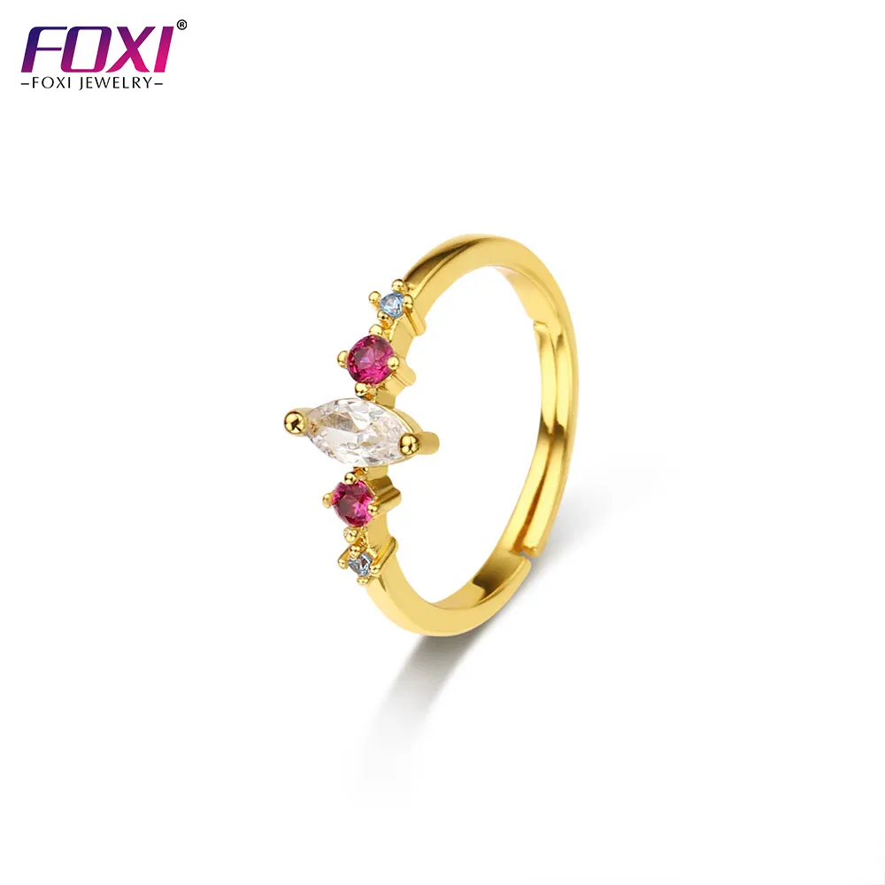 Foxi jewelry wholesale customized logo cubic zirconia gemstone 18k gold rings for women