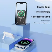 Batterie externe magnétique 5000 mAh à chargement sans fil 15 W, chargeur portable ultra-fin pour iPhone 16 15 14 13 12, idéal pour les voyages et le bureau