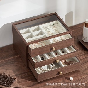 Wooden Multi Tier Jewelry Box With Drawers Black Walnut Desktop <b>Storage</b> Organizer For <b>Earrings</b> Necklaces Bracelets Rings - Product Image 5
