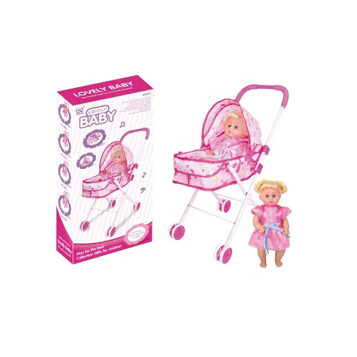 new design 16 inch active eye girl baby toy doll with IC and iron trolley