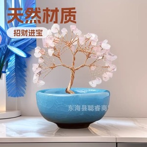 Arbre à monnaie en cristal fait main dans un bol en céramique craquelée pour la décoration de la maison, du bureau ou comme cadeau - Product Image 2