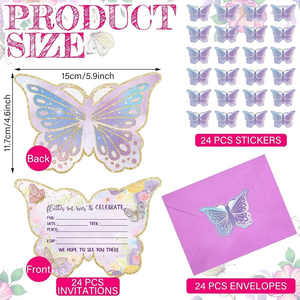 Juego de Tarjetas de Invitación de Papel con Forma de Mariposa Dorada de Ensueño, Sobres, Pegatinas, Graduación, Cumpleaños, Fiesta, Escritura a Mano, Creativo - Product Image 6