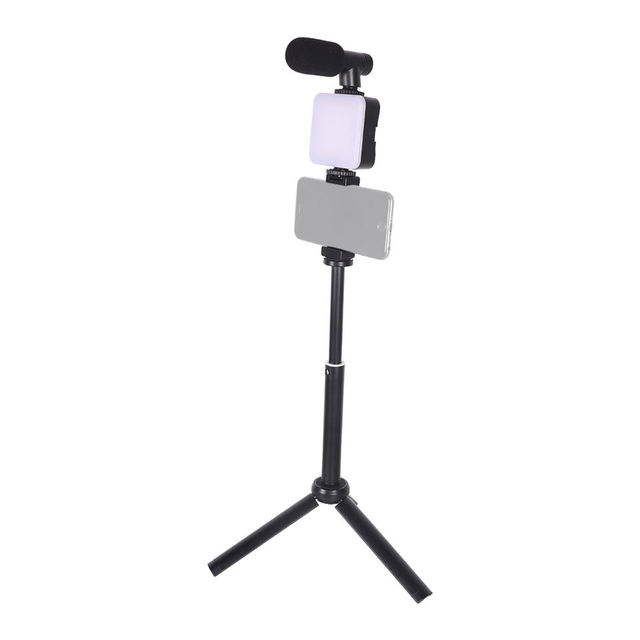 Jingying Mini Flexible Professional Tiktok Stand Tripod Selfie Stick Microphone Fill Light Mobile Phone Vlogging Kit for Smartp