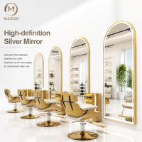 Miroir de salon mural professionnel moderne en acier inoxydable avec éclairage LED réglable, station de coiffure, mobilier de salon