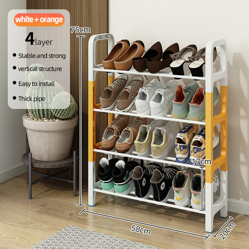 Étagère à chaussures inclinée blanche et orange à 4 niveaux de 45 cm de long