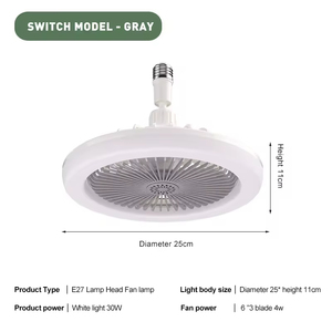 Ventilateur de plafond moderne et silencieux gris unique à 3 pales avec télécommande, fonction oscillante et lampe intégrée - Product Image 3