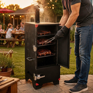 Parrilla de Metal de acero inoxidable OEM ahumador personalizado, parrilla ahumadora de paleta negra, parrillas ahumadoras de leña para barbacoa de camping al aire libre - Product Image 3