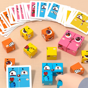 بطاقات كرتون مطابقة لتغيير الوجه كتل سحرية تكديس مكعب ألعاب خشبية - Product Image 2