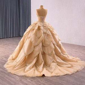 Robe de soirée élégante dorée pour femme, style Sweetheart, Rsm241160-2 - Product Image 5