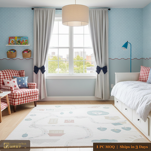Tapis d'apprentissage interactif LandScopeTech, hypoallergénique, lavable, avec support en jute, en peluche, motif dessin animé, tissé à la machine, à poils de 9 mm, pour la maison - Product Image 1