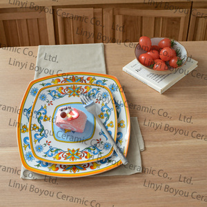 Ensemble <span class=keywords><strong>de</strong></span> <span class=keywords><strong>vaisselle</strong></span> en céramique contemporaine à fleurs colorées, 4 pièces, assiettes carrées, bols, tasse, <span class=keywords><strong>service</strong></span> <span class=keywords><strong>de</strong></span> <span class=keywords><strong>vaisselle</strong></span> en porcelaine personnalisé OEM - Product Image 3