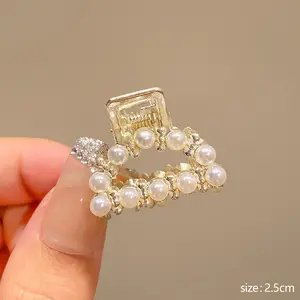 Klip cakar rambut logam emas Mini aksesori rambut mode klem cakar rambut berlian buatan lucu kecil untuk wanita
