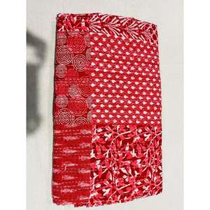 Colcha Kantha artesanal de algodón con estampado a mano y capas de algodón suave para ropa de cama decorativa - Product Image 1