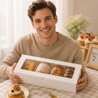 Boîte à pâtisserie jetable en carton ivoire de qualité alimentaire personnalisée avec fenêtre