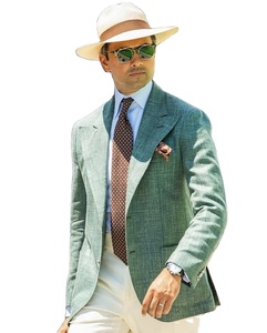 Calda Estate Due Pezzi di Tela Verde Degli Uomini Vestiti di Stile Casuale <span class=keywords><strong>della</strong></span> Via Custom Made Giacca <span class=keywords><strong>Pantaloni</strong></span> Slim Fit Cappotto Mens di Disegno vestito di Usura - Product Image 2