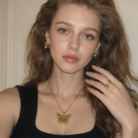 Parure bijoux femme papillon zircon, ensemble collier bague boucle oreille acier inoxydable plaqué or 18K
