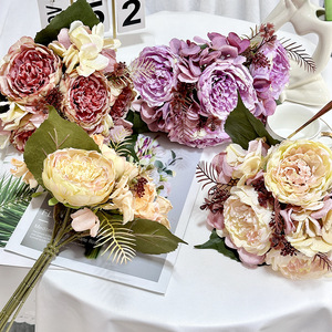 Queyiyi Flowers – Bouquet de pivoines artificielles en soie de style anglais pour décoration de mariage et toile de fond de lieu événementiel - Product Image 4