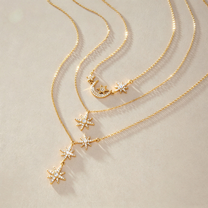 Bijoux J&D, pendentif étoile à huit branches en acier inoxydable plaqué or 18 carats, cristal blanc CZ, étoile lunaire, collier 316L, 304L, cadeaux pour femmes - Product Image 3