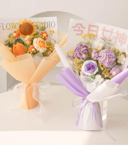 人造花手工钩针向日葵花束人造针织花钩针花束毕业母亲节情人节新娘花束 - Product Image 2