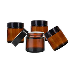 Frasco de Vidrio para Crema Cosmética de 10ml 20ml 30ml 50ml, Color Ámbar Marrón con Tapa Negra Mate, Boca Ancha - Product Image 1