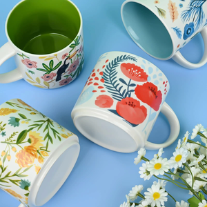 Tazas de Cerámica Coloridas de 12 oz con Diseño Floral Esmaltado en el Interior, Tazas de Porcelana para Café, Té, Agua, Leche, Uso Diario para el Hogar, Oficina, Hotel - Product Image 5