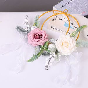 <b>Artificial</b> <b>White</b> <b>Rose</b> Door Wreath Metal Hoop Wall Hanging Floral Decoration for Wedding Home Party Decor - Product Image 4