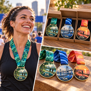 Custom Running Medals 5K 10K 21.1K With Digital Printed Scenes And Colorful Ribbons For Walk <b>Run</b> Events OEM ODM medal manufactu - Product Image 2