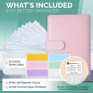 <span class=keywords><strong>Rose</strong></span> 12 pièces en plastique transparent enveloppes de reliure en cuir PU sacs à feuilles mobiles système d'enveloppe budgétaire pour économiser de l'argent - Product Image 3