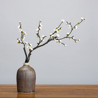 Bunga Plum Buatan Tangkai Tunggal Cabang Panjang, Bunga Sutra Wintersweet Kering, Tahan UV, Buatan Tangan, Gaya Modern
