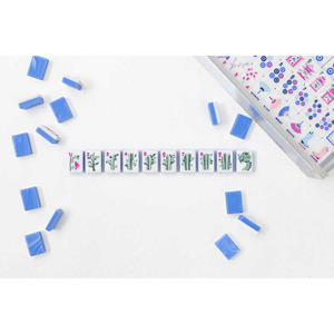 Juego de Mesa Familiar para 4 Jugadores, Portátil, con Fichas de Mahjong Americanas de Acrílico Azul y Burbujas - Product Image 6