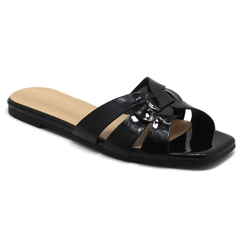 Chickita Best-Selling Graceful Black Slides Shoes Pairs Black Glitter PU Open Toe Flat Sandals Slippers