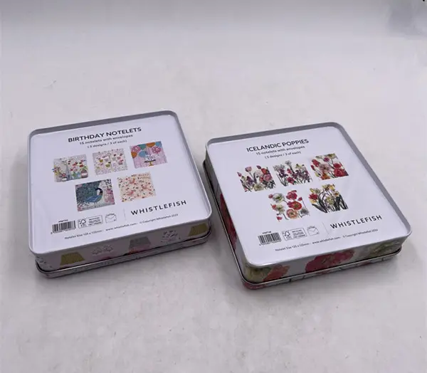 Fabricación de latas de metal de embalaje cuadrado, caja de lata de regalo de papelería de Chocolate de caramelo cosmético personalizado