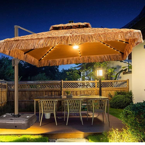 Ombrellone da Esterno Girevole con Pannelli Solari Stile Paglia, in Alluminio e Poliestere, Impermeabile, Riparo <span class=keywords><strong>Solare</strong></span>, Gazebo Imitazione Paglia - Direttamente dalla Fabbrica - Product Image 1