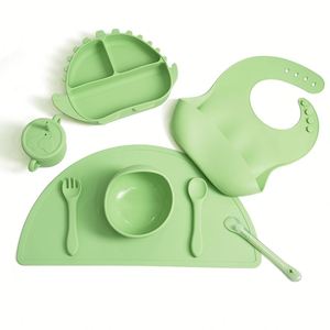 Ensemble d'alimentation pour bébé en silicone de qualité alimentaire sans BPA, bol à ventouse, assiette, tasse à bec, bavoir, ustensiles pour nourrissons et tout-petits, ODM OEM - Product Image 1