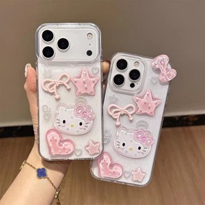 3D epoxy star bowknot KT cat cute cartoon resin loving girls transparent phone <b>case</b> cover for <b>iPhone</b> 7plus XS <b>11</b> 12 13 14 15 17 - Product Image 1