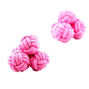 Melhor Venda Men's Cufflinks Plain Pink Fancy Double Silk Button com Elastic Shank Round Cloth Material para camisas e roupas