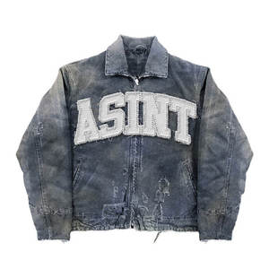 Giacche <span class=keywords><strong>di</strong></span> <span class=keywords><strong>Jeans</strong></span> da Lavoro Streetwear all'Ingrosso con Zip <span class=keywords><strong>Oversize</strong></span> Stile Vintage Personalizzate <span class=keywords><strong>di</strong></span> Design con Toppe Ricamate Invernali - Product Image 1