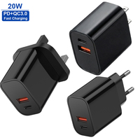 Cargador de Teléfono Personalizado al por Mayor, Enchufe Estadounidense/Británico/Europeo, Cargador Rápido de 20 W con Doble Puerto A+C, Adaptador de Cargador de Teléfono con Certificación FCC QC 3.0