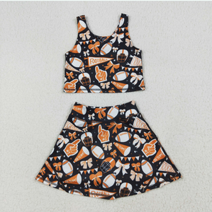 Conjuntos de yoga para niñas hermanas: Top tipo chaleco y faldas cortas con lazos de animadora de fútbol americano - Product Image 5