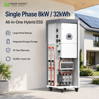 Invertisseur hybride avec batterie JApower 8kW 32kWh monophasé, système d'énergie solaire tout-en-un pour la maison, système de stockage de batterie